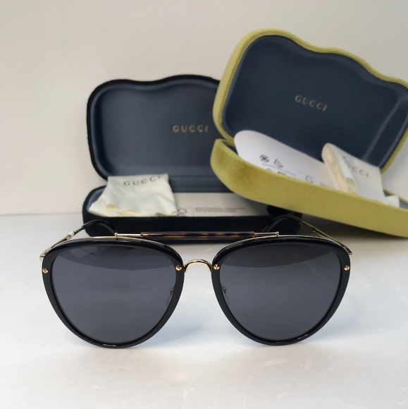 💯 Original  Gucci GG0672S Unisex Aviator Sunglasses, Black/Grey - Picture 1 of 11